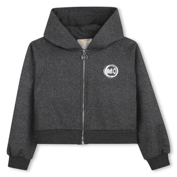 Girls Grey Hooded Zip Up Top