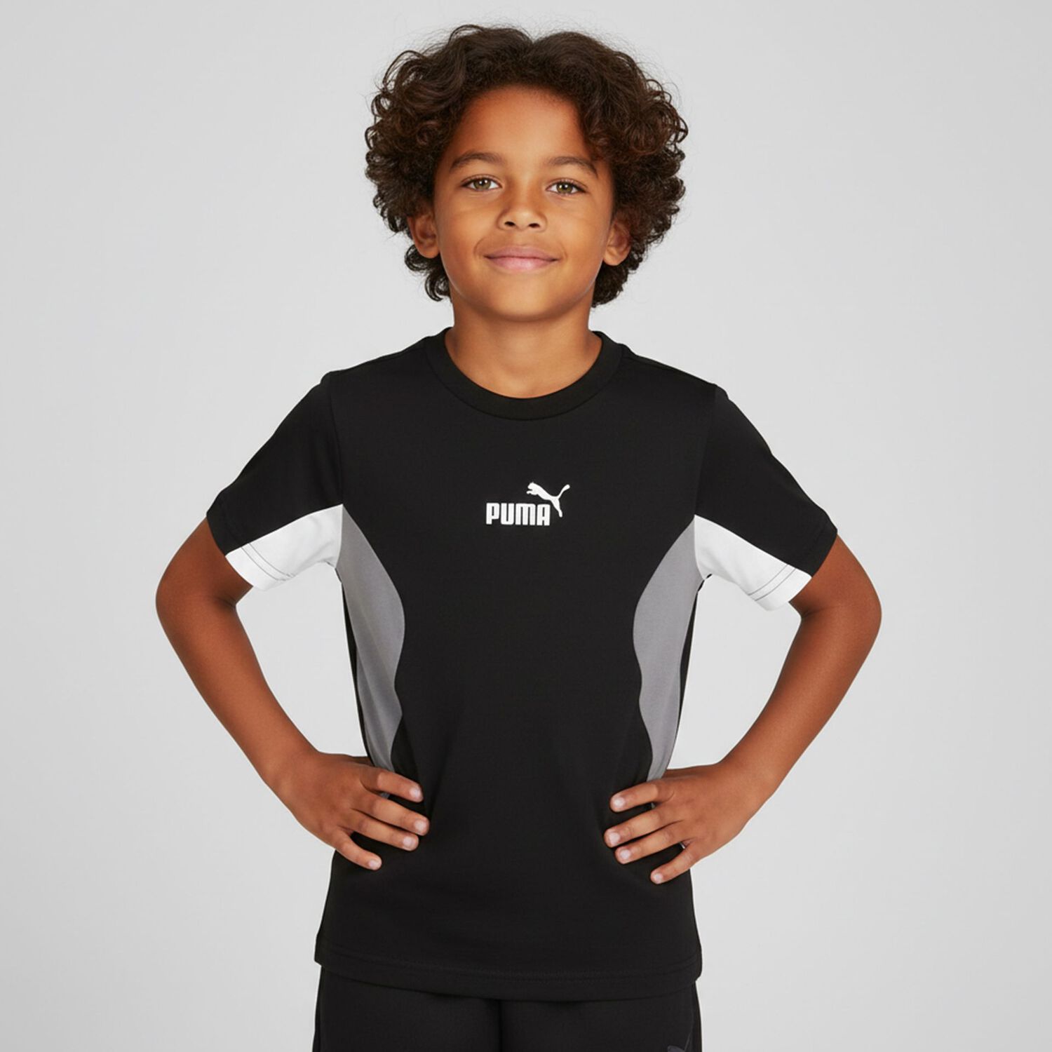 Boys Black logo T-Shirt, 1, hi-res