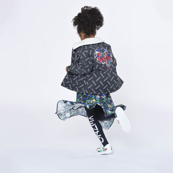 Girls Grey & White Logo Tights