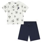 Boys White & Navy Blue Short Set, 1, hi-res