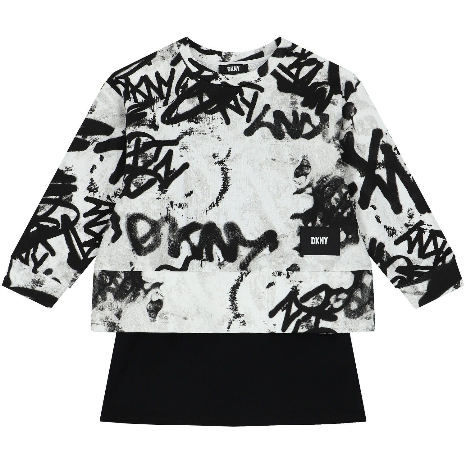 Girls White & Black Graffiti Logo Dress Set, 1, hi-res image number null