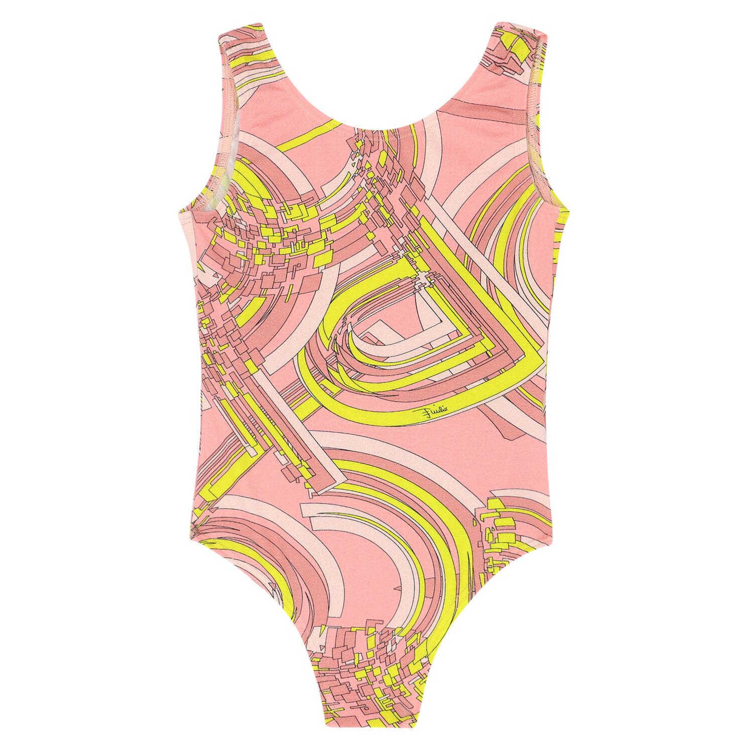Girls Pink & Yellow Printed Swimsuit, 1, hi-res