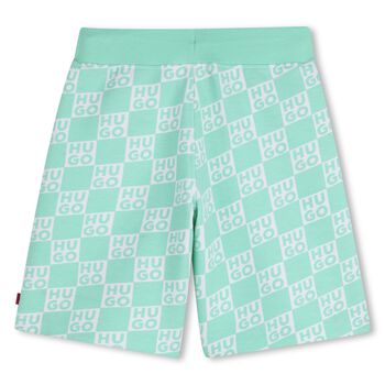 Boys Aqua & White Check Logo Shorts