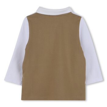قميص بولو بشعار باللونين الأبيض والبيج للأولاد الصغار