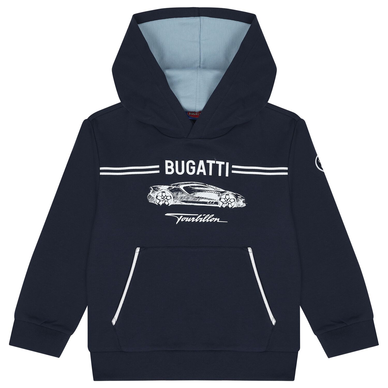 Boys Navy Blue Logo Hooded Top, 1, hi-res
