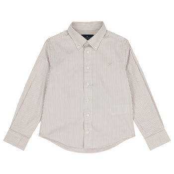 Boys Beige Logo Stripe Shirt