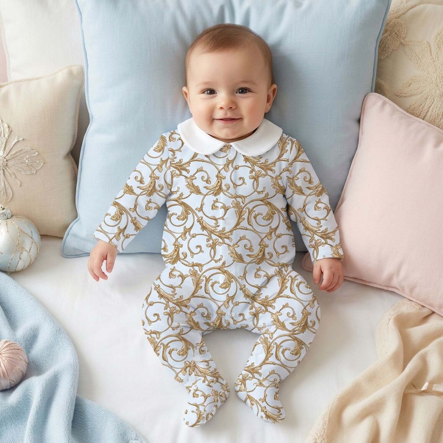 Baby Boys Blue & Gold Babygrow, 1, hi-res