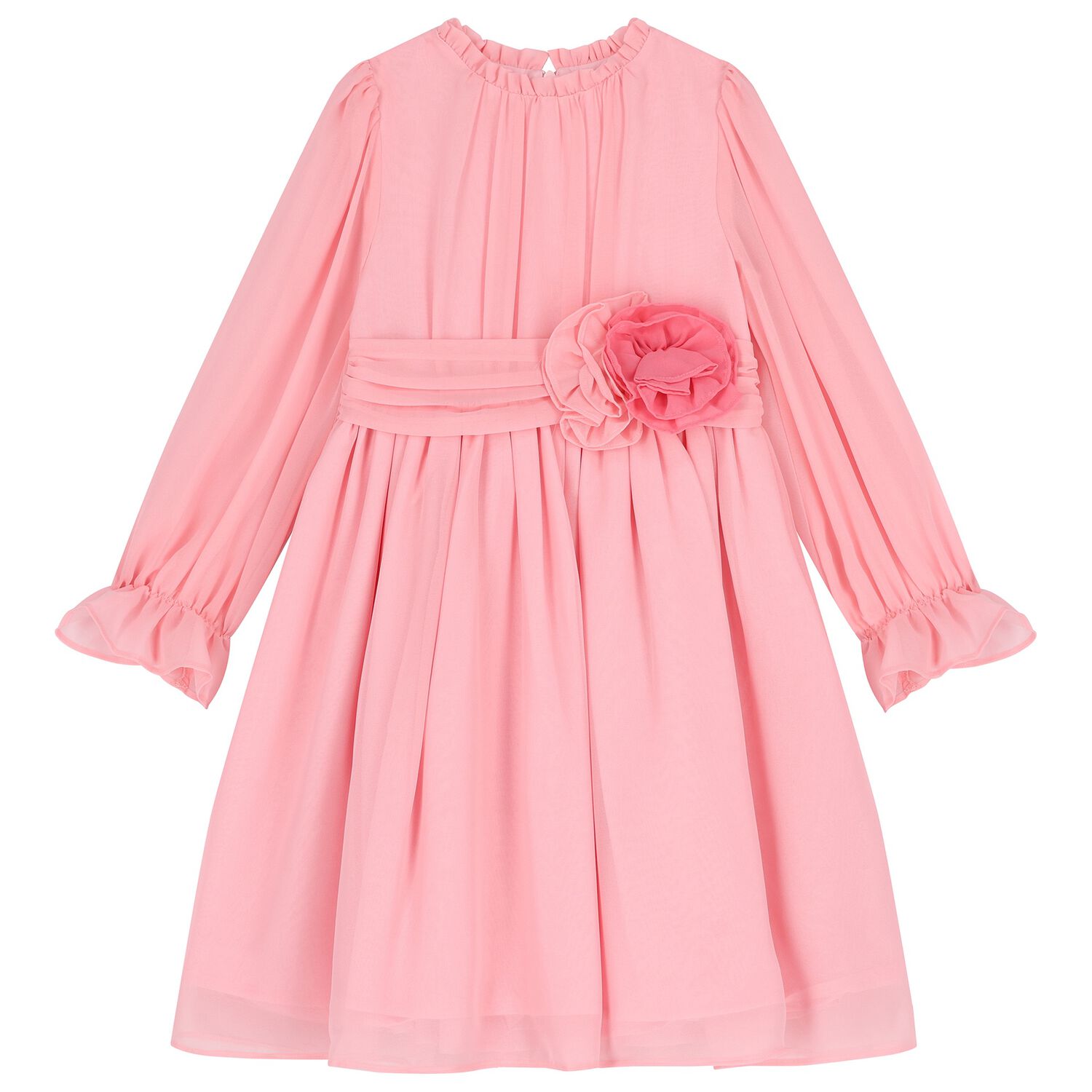 Girls Pink Floral Chiffon Dress, 1, hi-res
