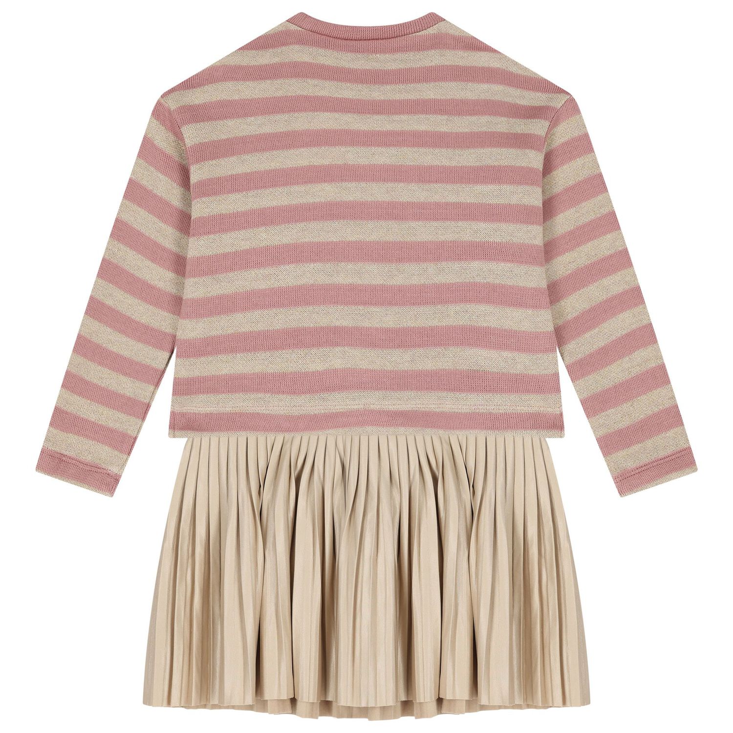Girls Pink & Beige Striped Dress Set, 1, hi-res