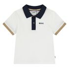 Younger Boys White Logo Polo Shirt, 1, hi-res