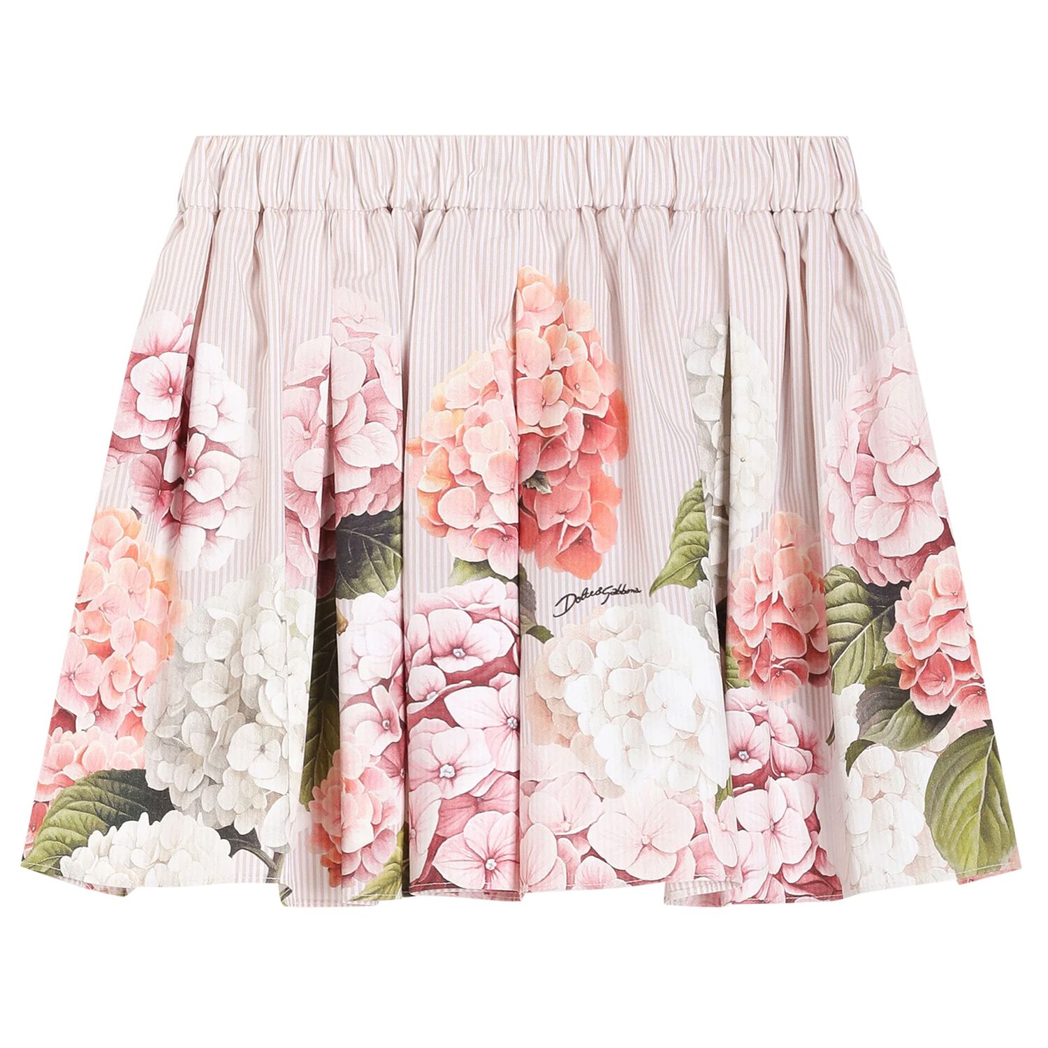 Girls Pink & Ivory Striped Floral Skirt, 1, hi-res