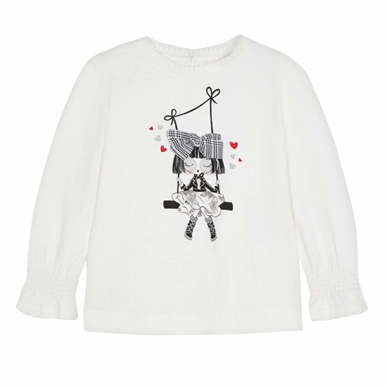 Girls Ivory Long Sleeve Top, 2, hi-res