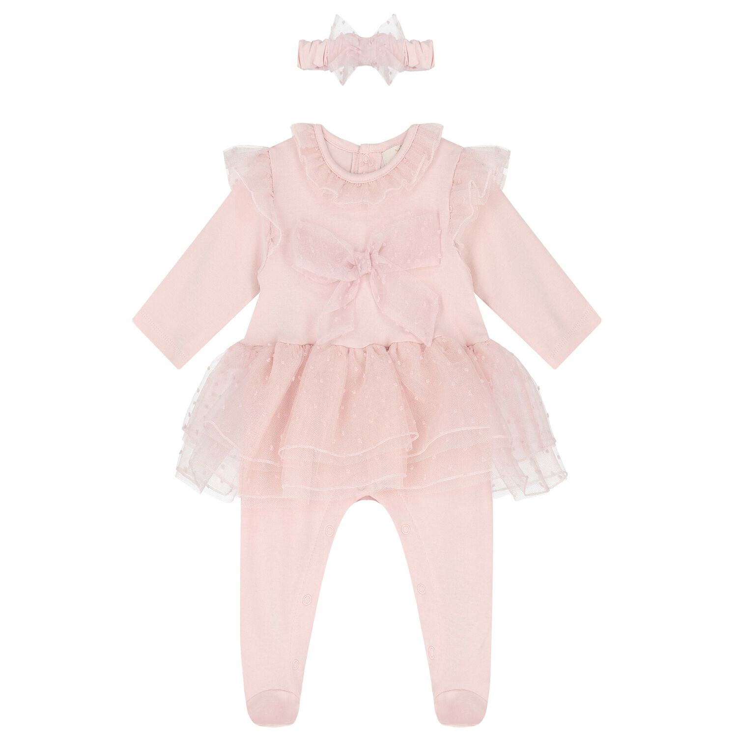 Baby Girls Pink Bow Babygrow Set, 1, hi-res