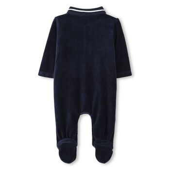 Baby Boys Navy Blue & White Logo Babygrow