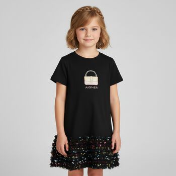 Girls Black Bag Sequin Dress