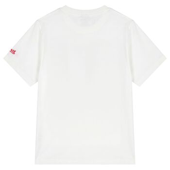 تشيرت بشعار سمكة قرش باللون الابيض للاولاد 