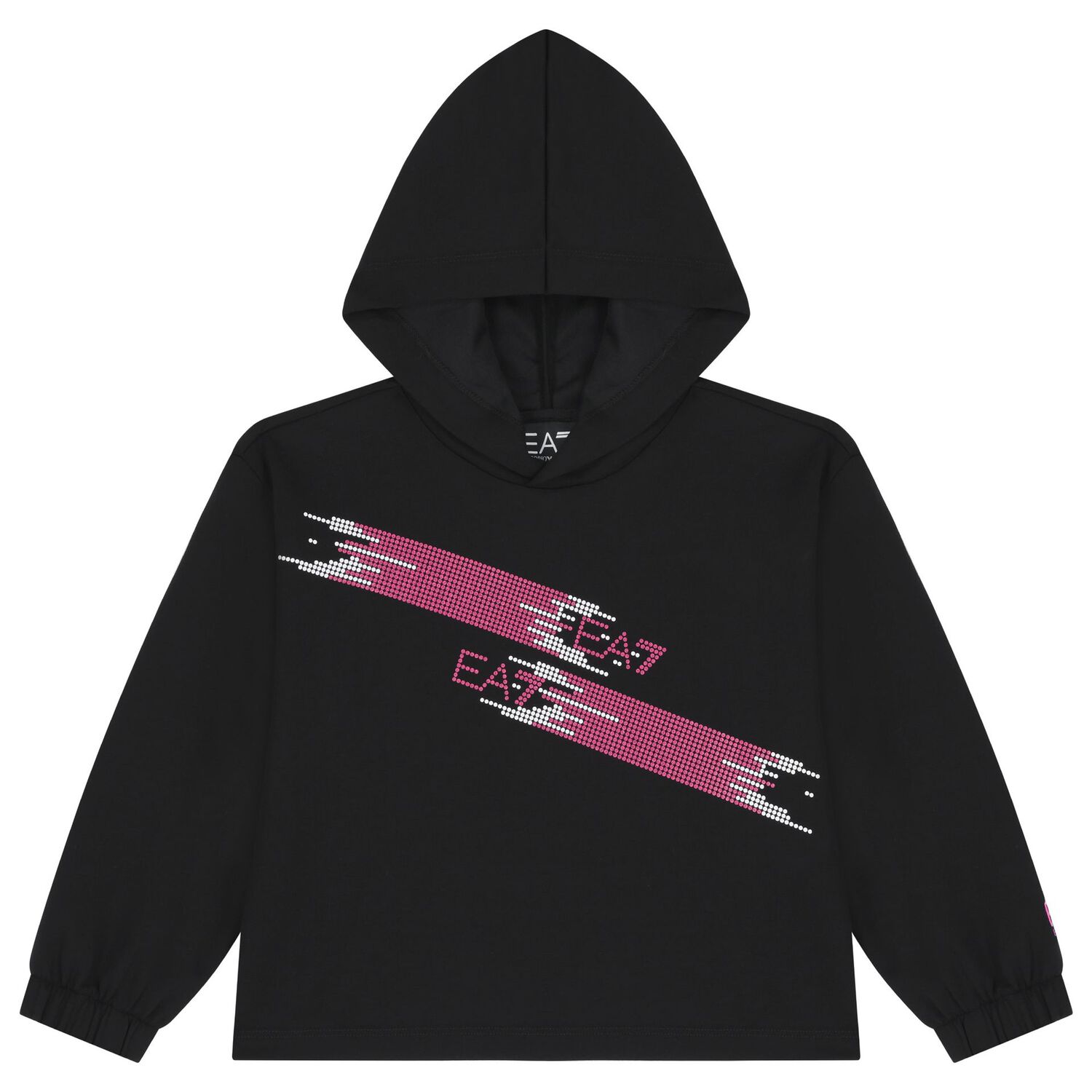 Girls Black Logo Hooded Top, 1, hi-res