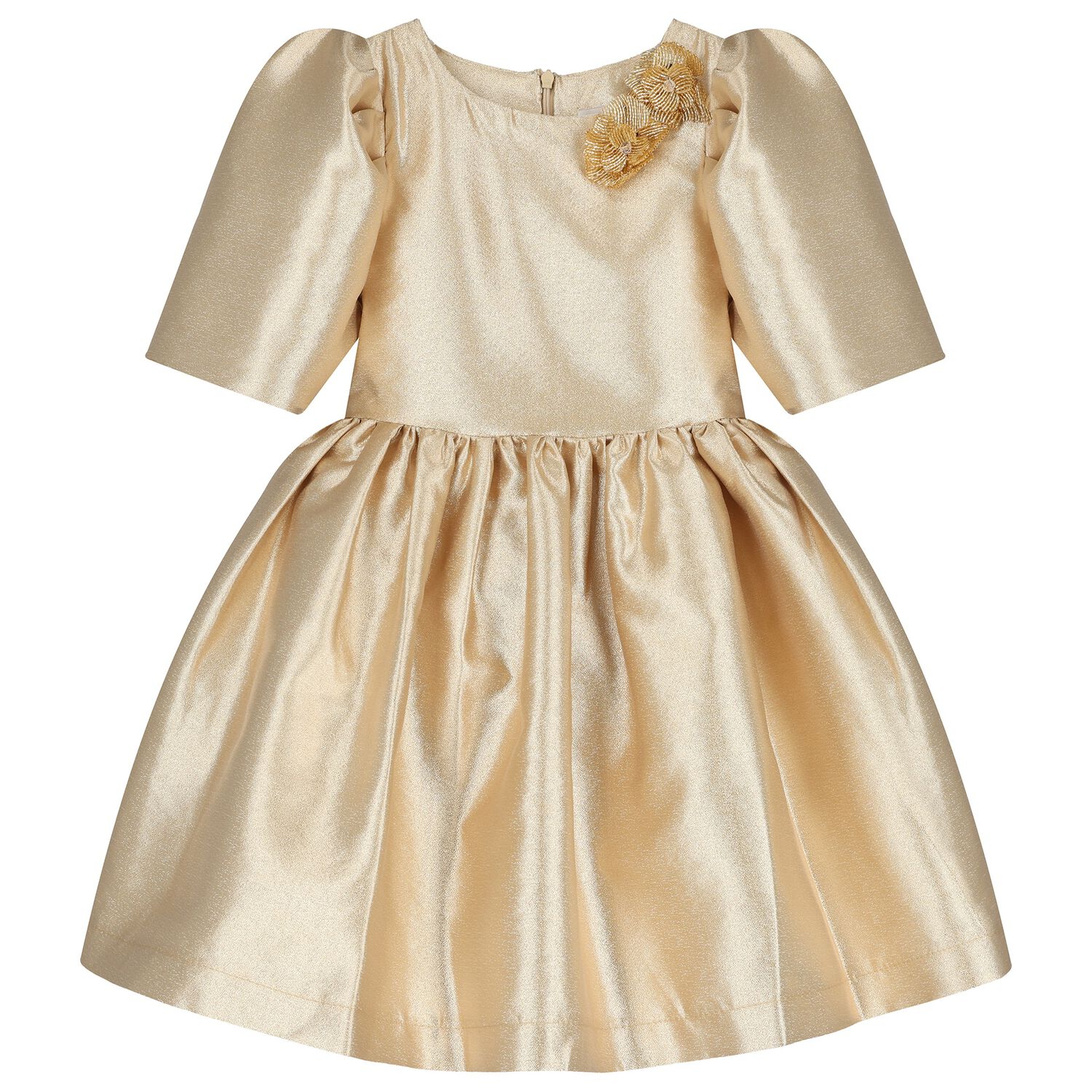 Girls Gold Flower Dress, 1, hi-res