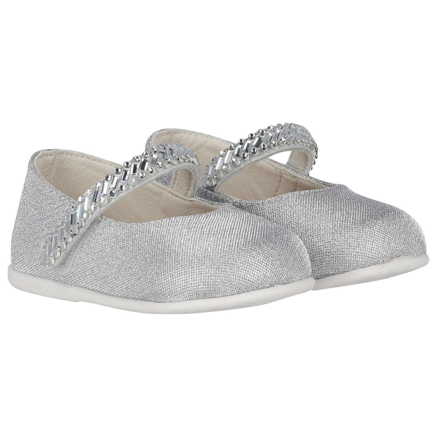 Baby Girls Silver Swarovski Crystal Shoes, 1, hi-res