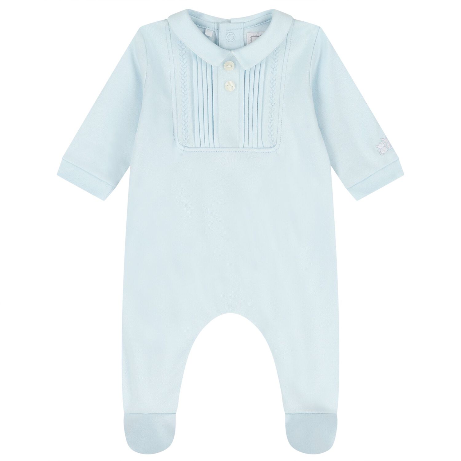 Baby Boys Blue Pleated Babygrow Set, 1, hi-res