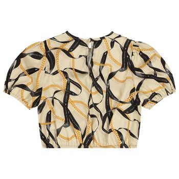 بلوزة بناتي بأكمام منفوخة باللون البيج والأسود