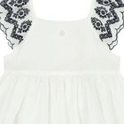 Girls White & Navy Blue Embroidered Dress, 1, hi-res