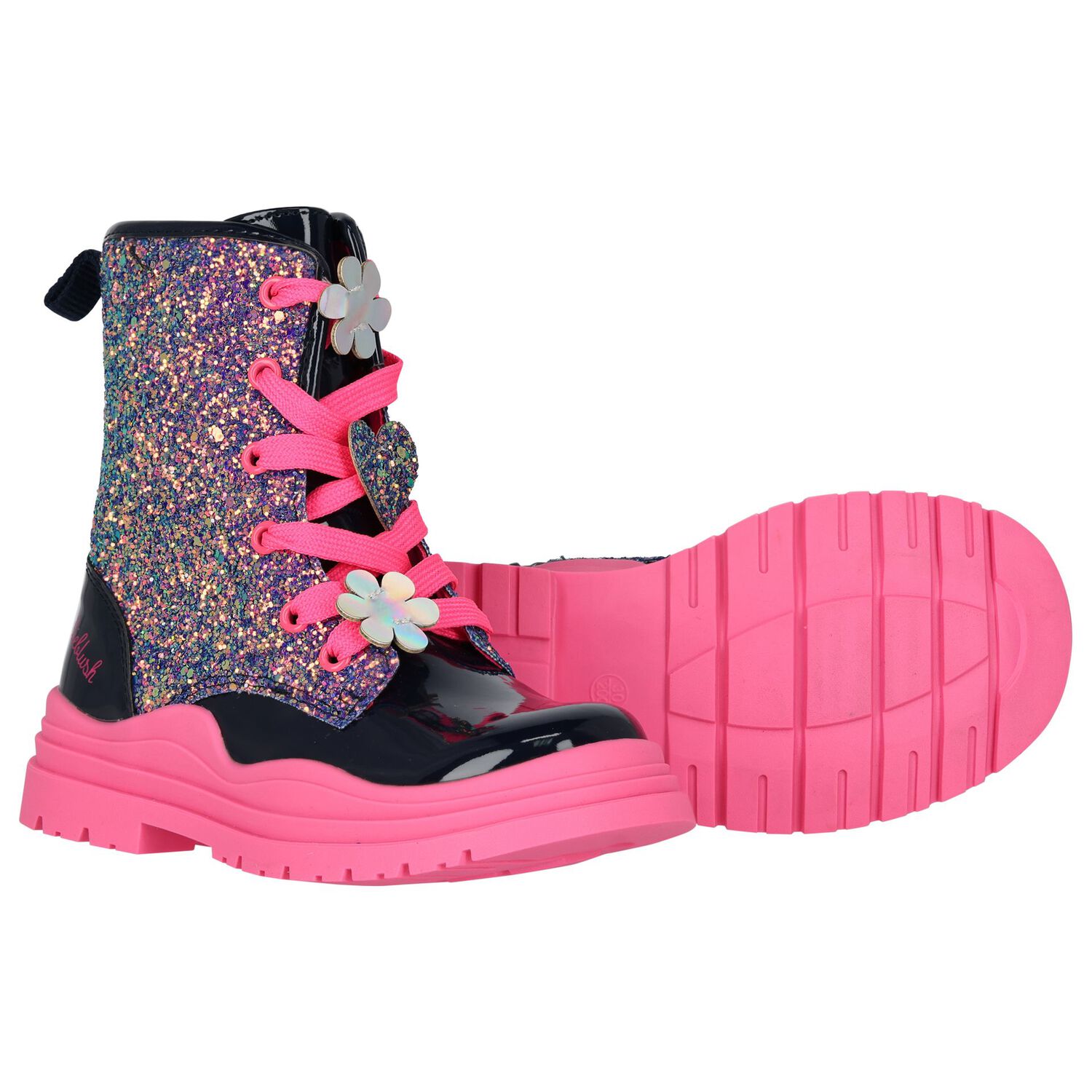 Girls Navy Blue & Pink Glitter Boots, 1, hi-res image number null