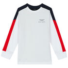 Boys White & Navy Logo Long Sleeve Top, 1, hi-res
