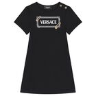 Girls Black Logo Dress, 1, hi-res