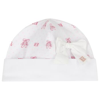 Baby Girls White & Pink Bow Logo Hat