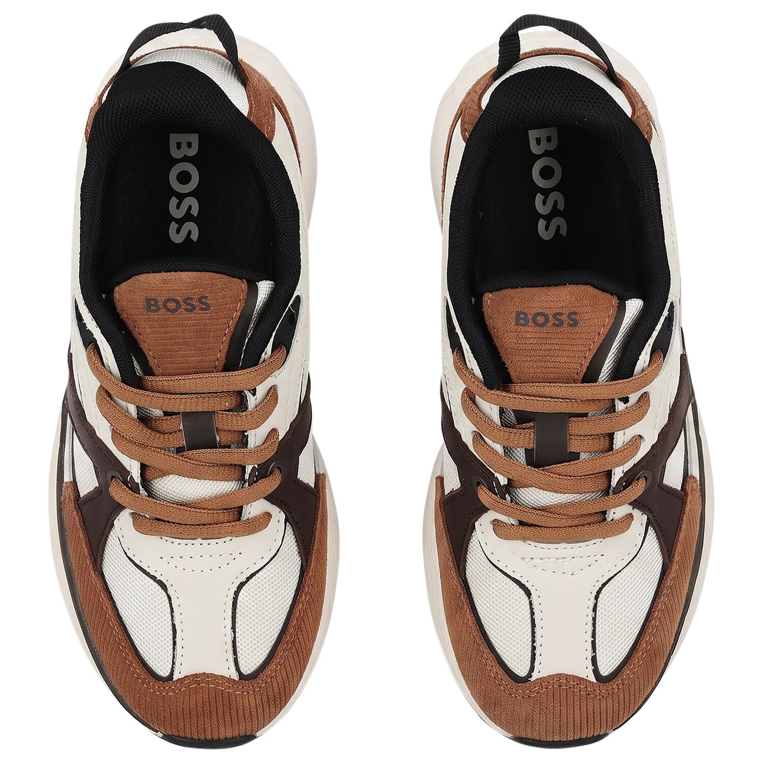 Boys White & Beige Logo Leather Trainers, 1, hi-res