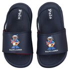 Boys Navy Blue Polo Bear Sliders, 1, hi-res