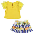 Girls Yellow & Blue Graphic Skirt Set, 1, hi-res