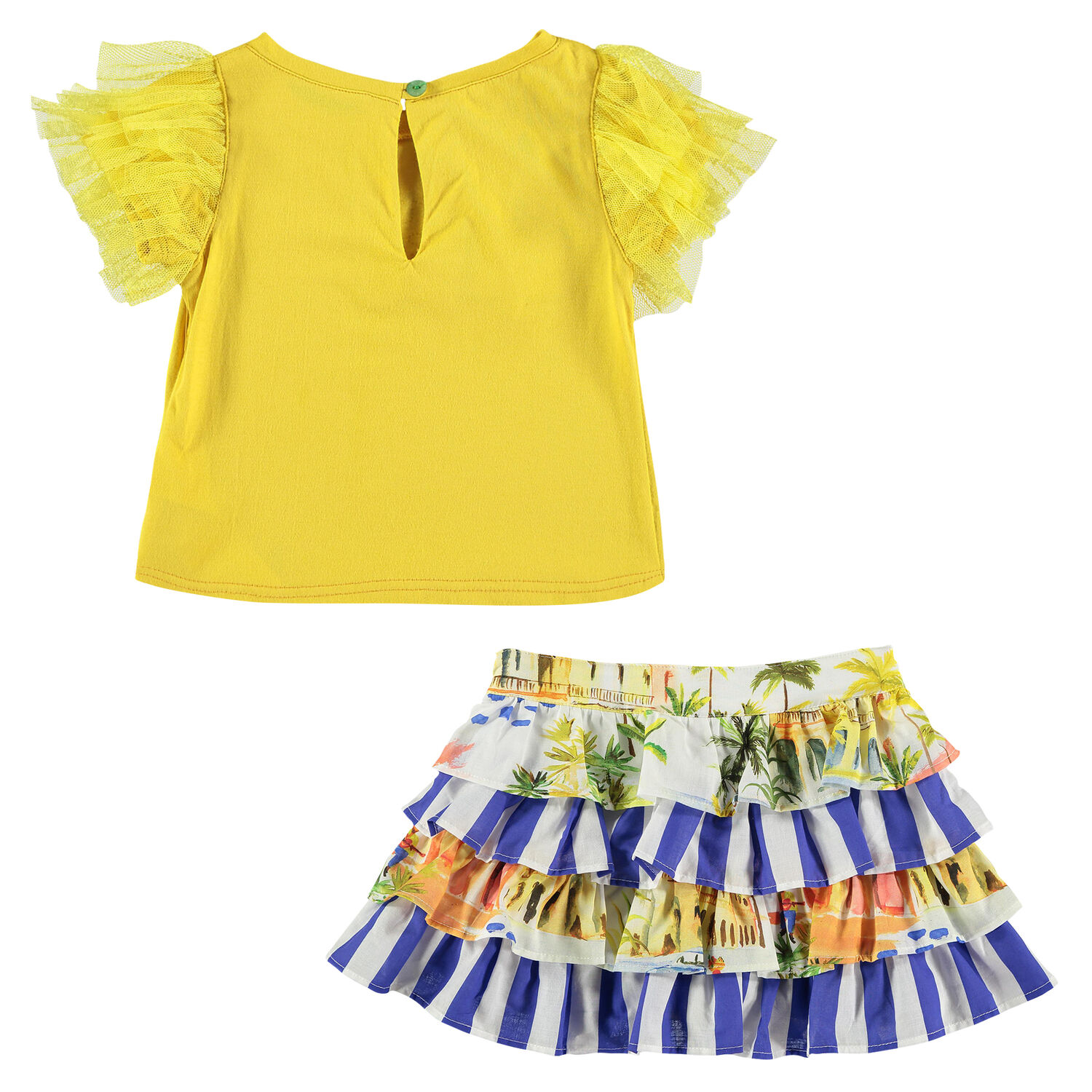 Girls Yellow & Blue Graphic Skirt Set, 1, hi-res image number null