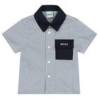 Baby Boys White & Blue Logo Shorts Set, 1, hi-res