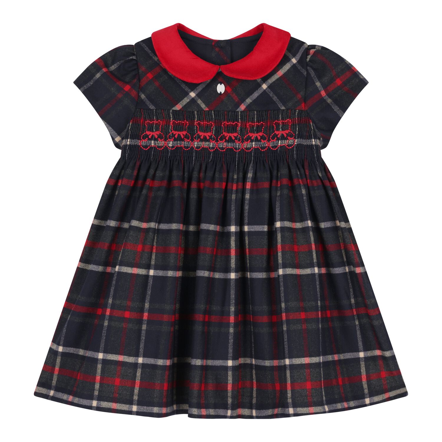 Baby Girls Navy Blue Smocked Dress, 1, hi-res