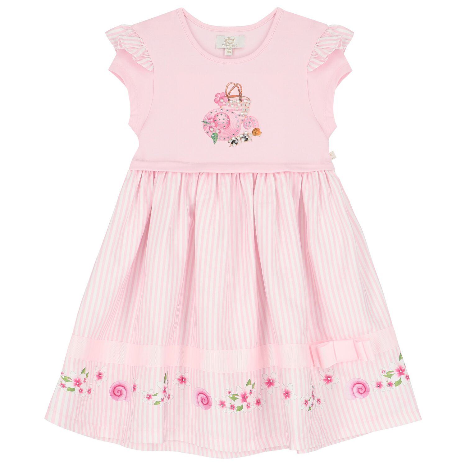 Girls Pink & White Striped Dress, 1, hi-res