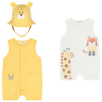 Baby Boys Ivory & Yellow Rompers Set