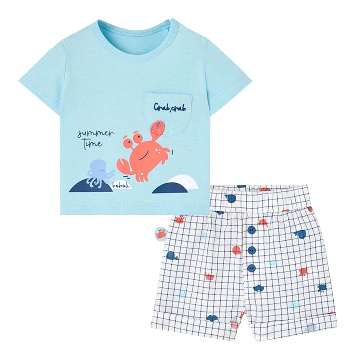 Younger Boys Blue & Ivory Shorts Set, 1, hi-res