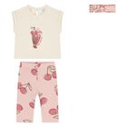 Younger Girls Beige & Pink Cherry Leggings Set, 1, hi-res