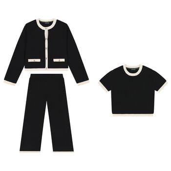 Girls Black & Beige Trousers Set