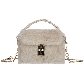 Girls Beige Faux Fur Handbag