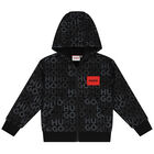 Boys Black Logo Hooded Zip Up Top, 1, hi-res