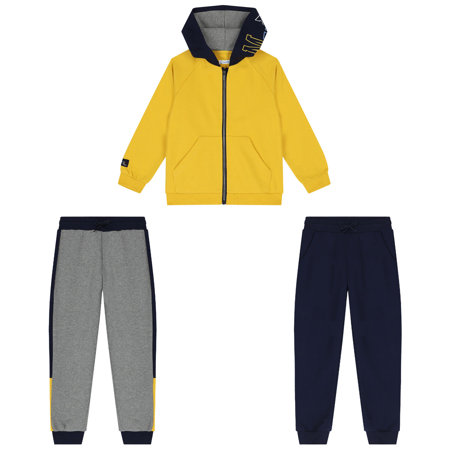 Boys Yellow, Navy Blue & Grey 3 Piece Tracksuit, 1, hi-res