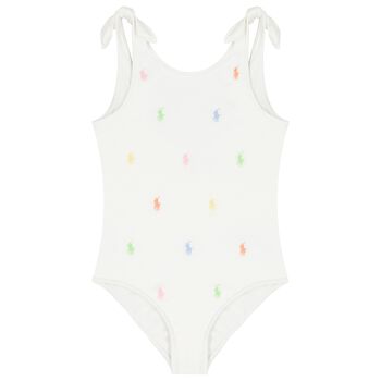 Girls Ivory Pony Logo Swimsuit