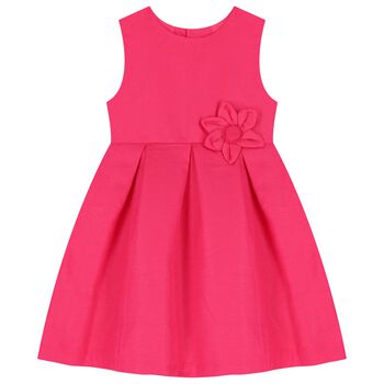 Girls Pink Satin Flower Dress