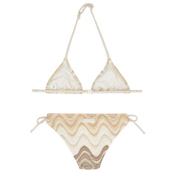 Girls Beige & Gold Striped Bikini