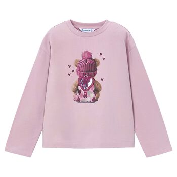 Girls Pink Teddy Bear Long Sleeve Top