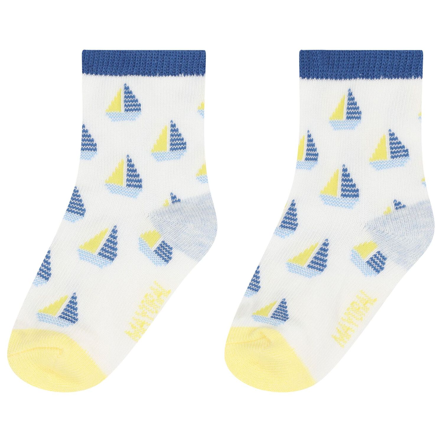 Baby Boys Ivory & Blue Boat Print Socks ( 3-Pack ), 3, hi-res