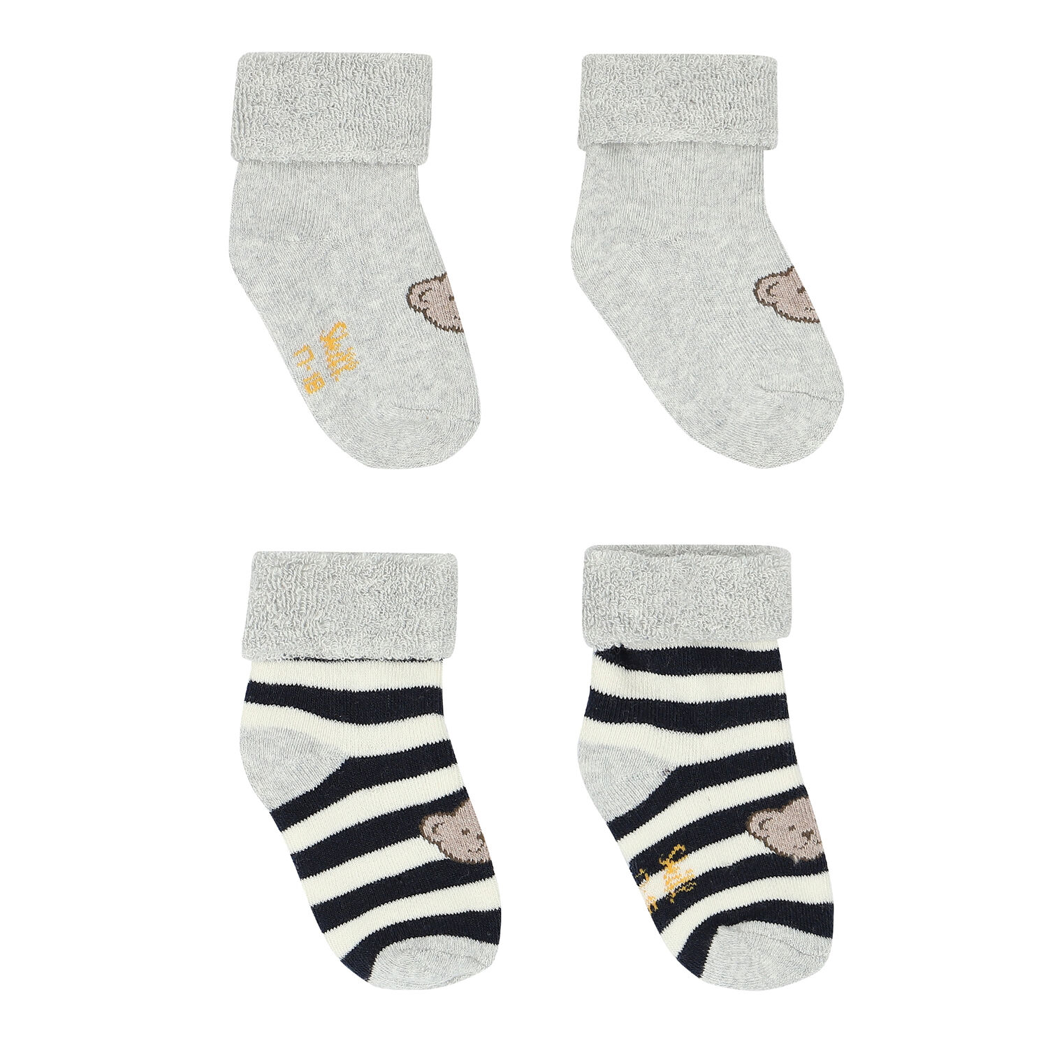 Baby Boys Grey & Navy Teddy Socks ( 2-Pack ) , 1, hi-res image number null